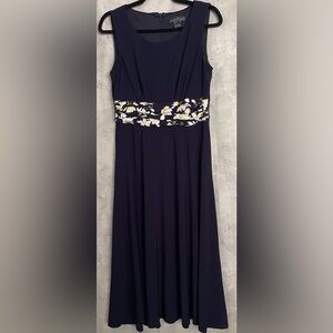 Jessica Howard Women's Sleeveless Navy Blue Floral Waist Band FitnFlare Dress S6